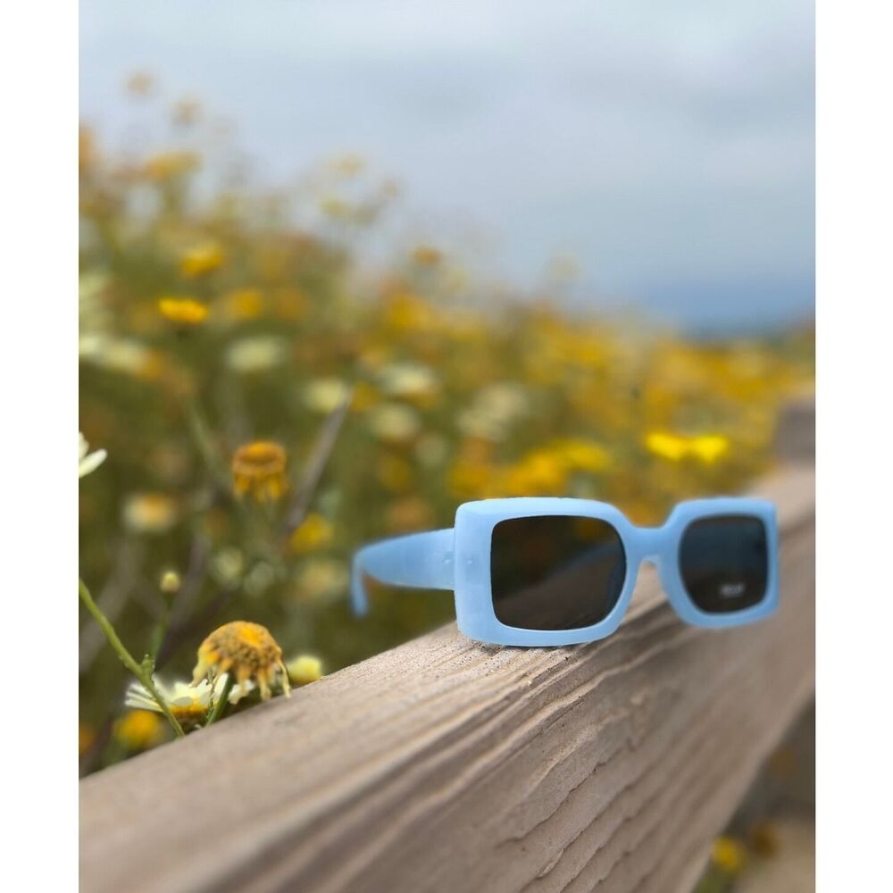 Sunglasses  Blue color smooth plain square light tint edc baddie  cottagecore - Picture 9 of 14
